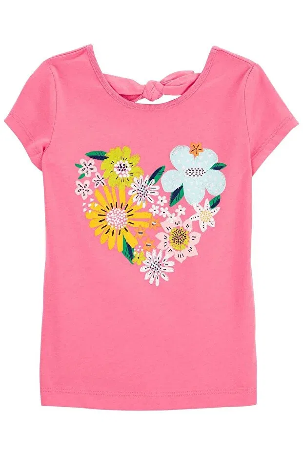 Детская хлопковое футболка для девочек с коротким рукавом Carter'S, Pink