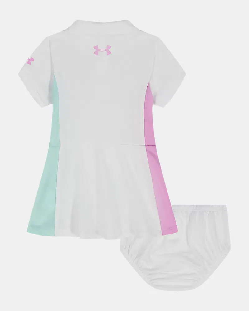 Платье-поло для девочек из микро-пике с быстросохнущей тканью UA Colorblock UnderArmour, White/Pink Dawn — фото 3