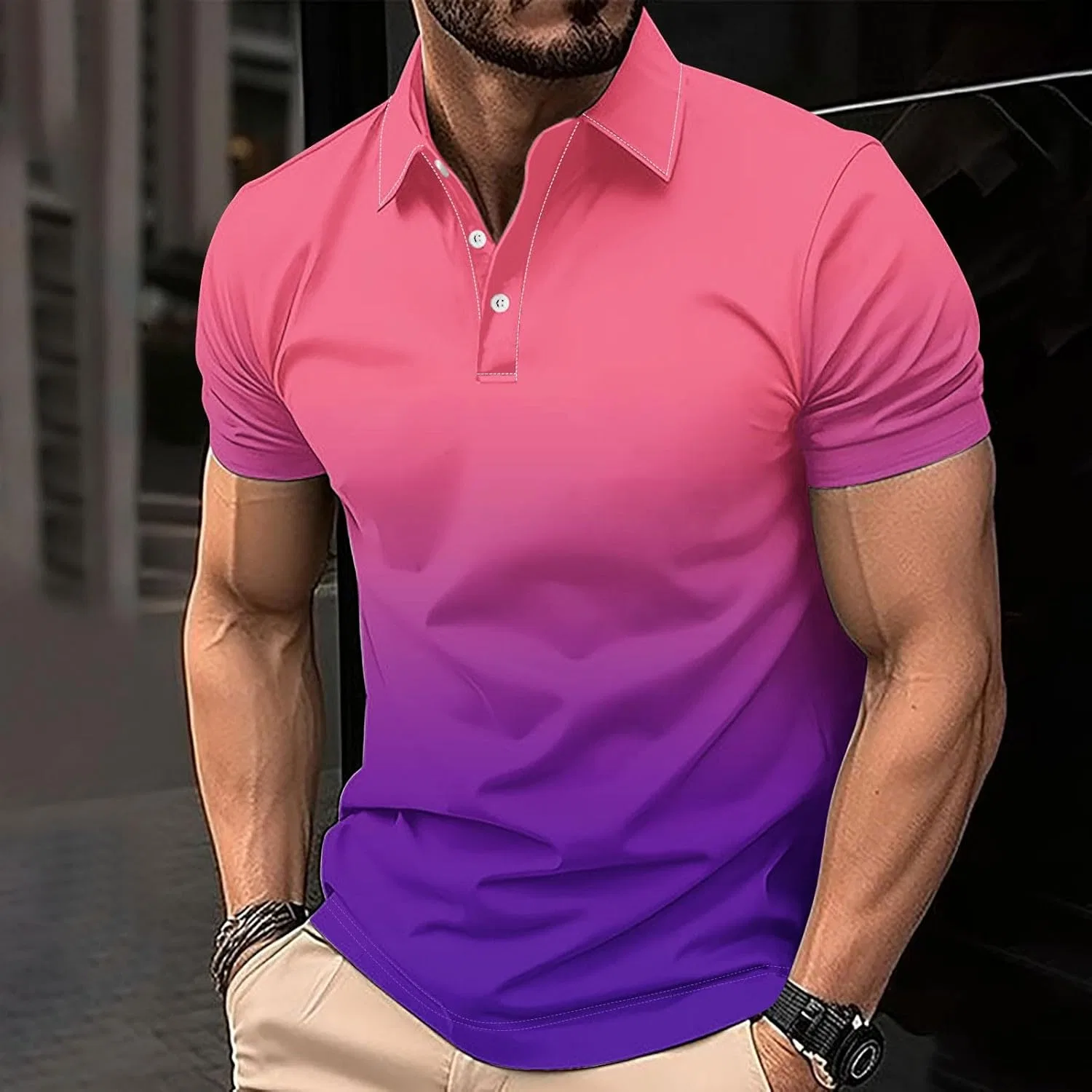 Мужское поло градиентное Golf Shirts, Multicolor — фото 2