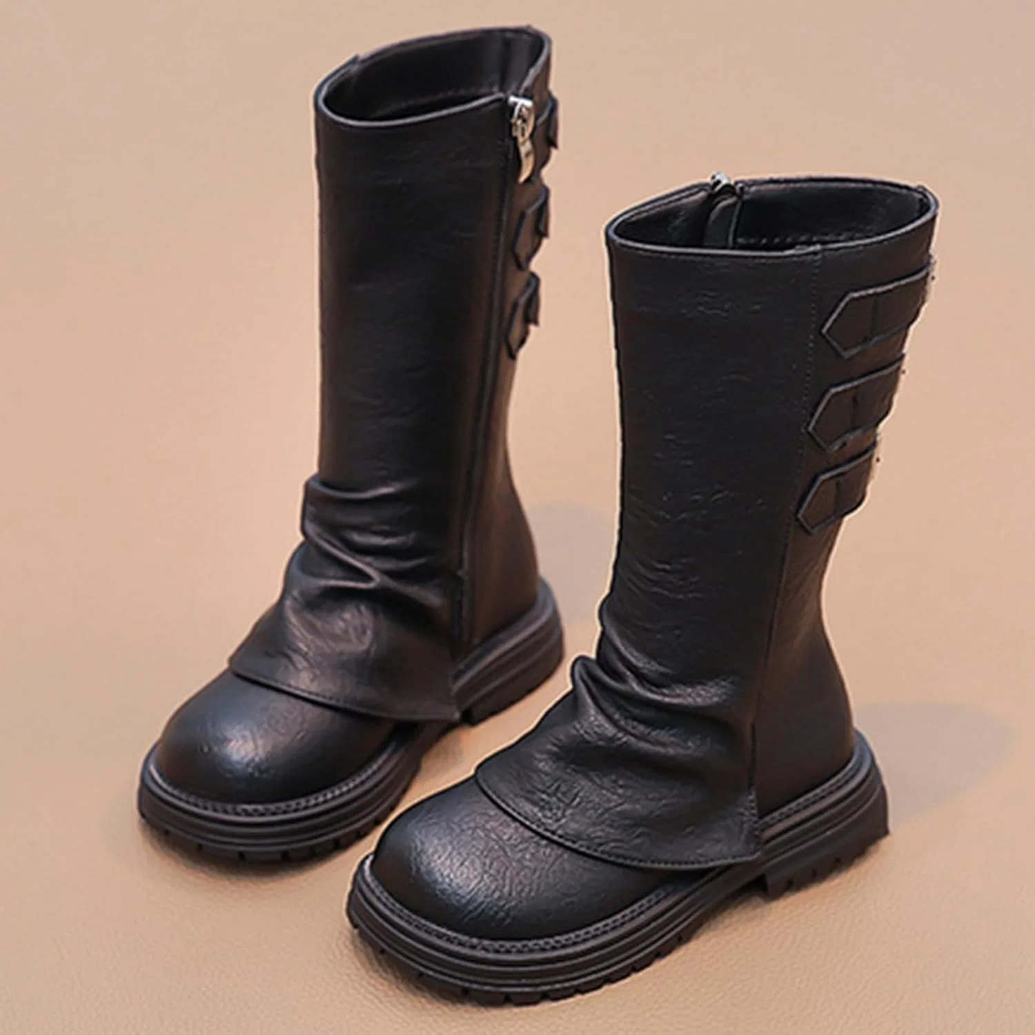 Детские ботинки для девочек с боковой молнией Combat Boots, Black — фото 3