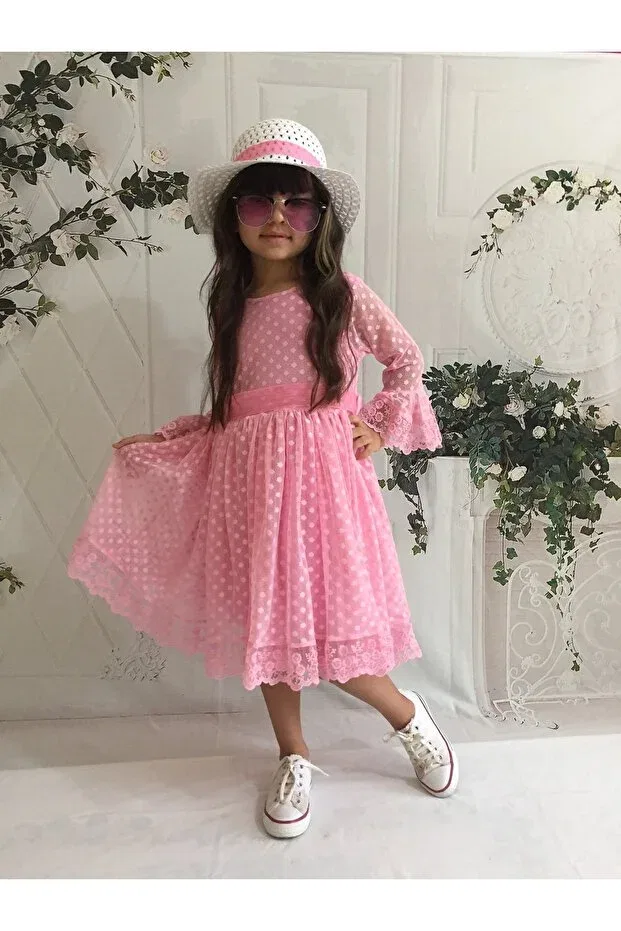 Детское платье для девочек кружевное Laced Princess Model Delfini Kids, Candy Pink — фото 4