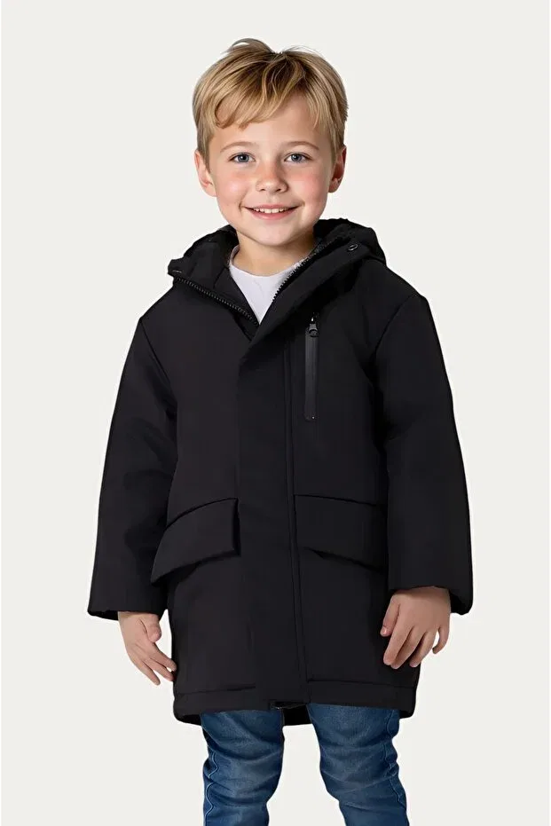 Детское зимнее пальто для девочек непромокаемое с капюшоном Outriverkids, Black