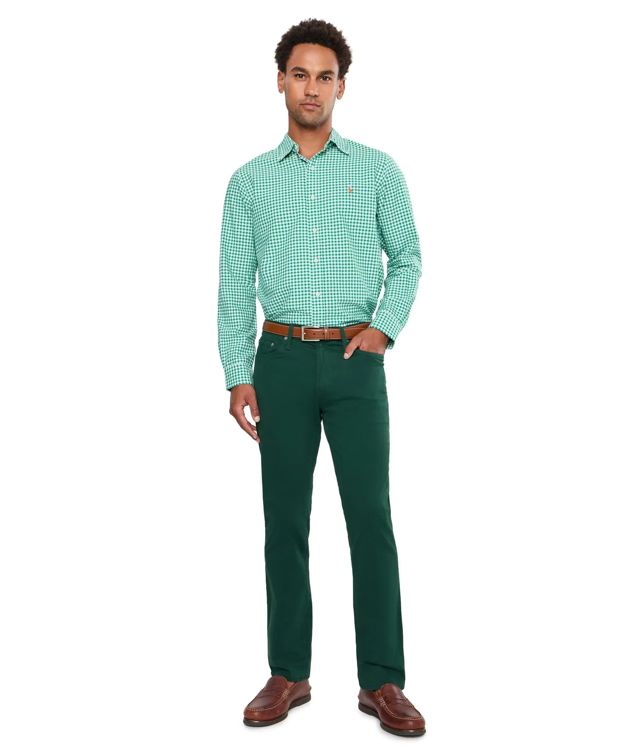 Классическая рубашка Оксфорд из ткани, окрашенной в готовом виде. Polo Ralph Lauren, Scarab Green/White — фото 2
