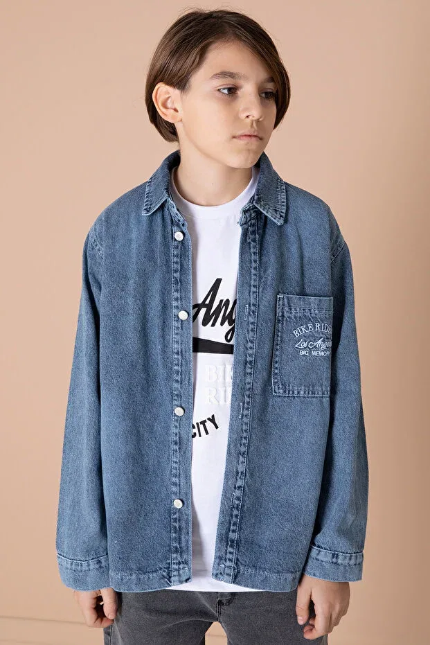 Детский комплект рубашки и футболки для мальчиков Cansın Mini, Navy Blue — фото 3