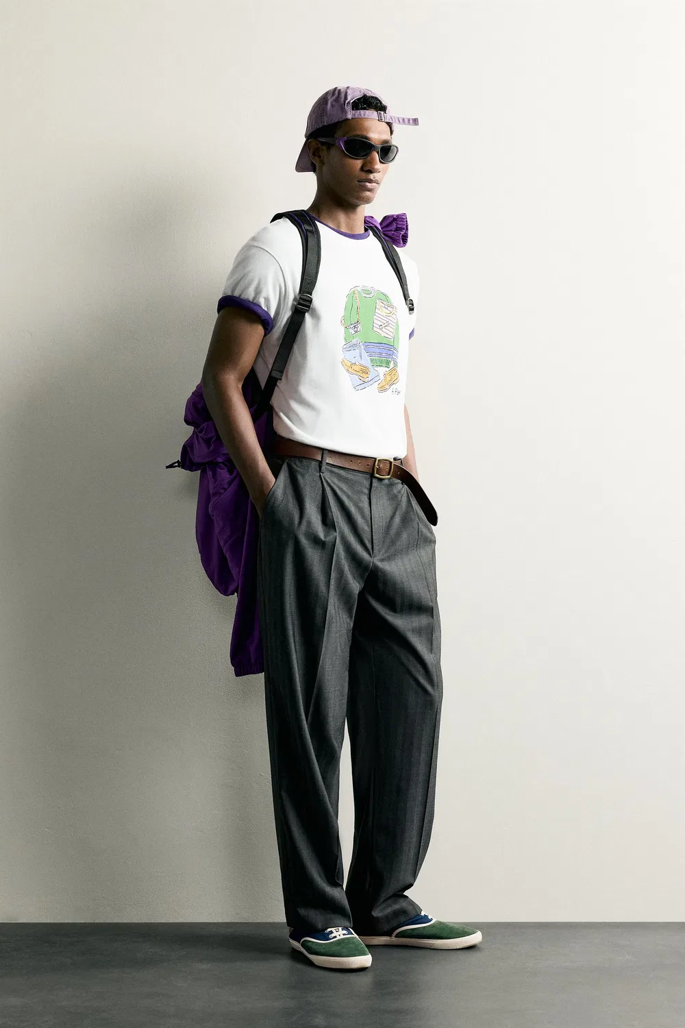 Футболка с контрастным принтом ZARA, Oyster-white — фото 4