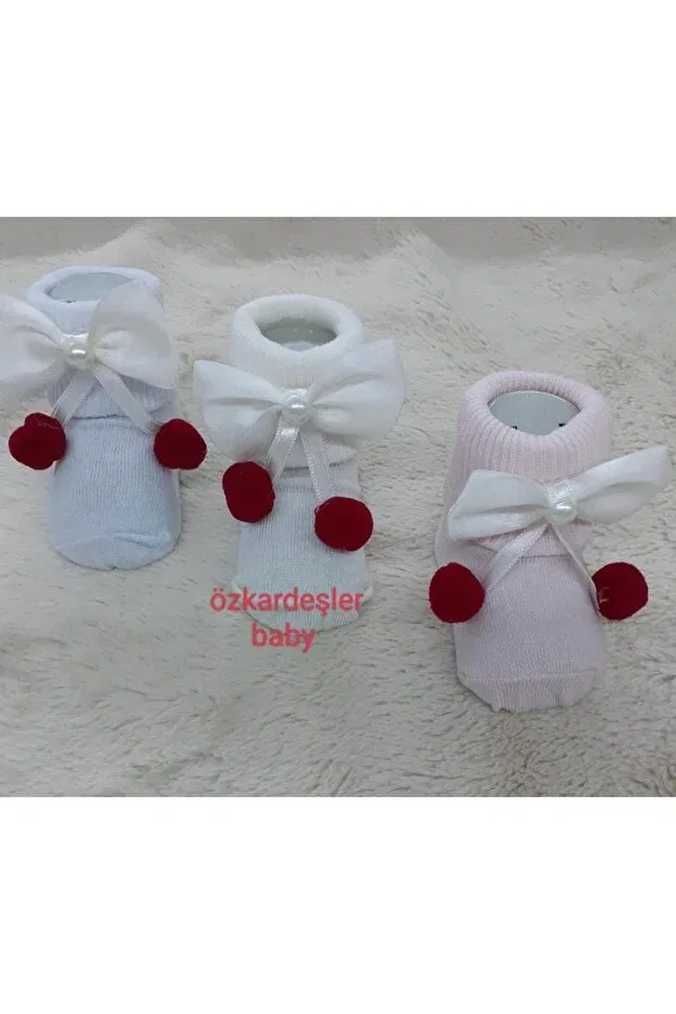 Детские носки с бантом и вишней Özkardeşler Baby, White Pink Ecru