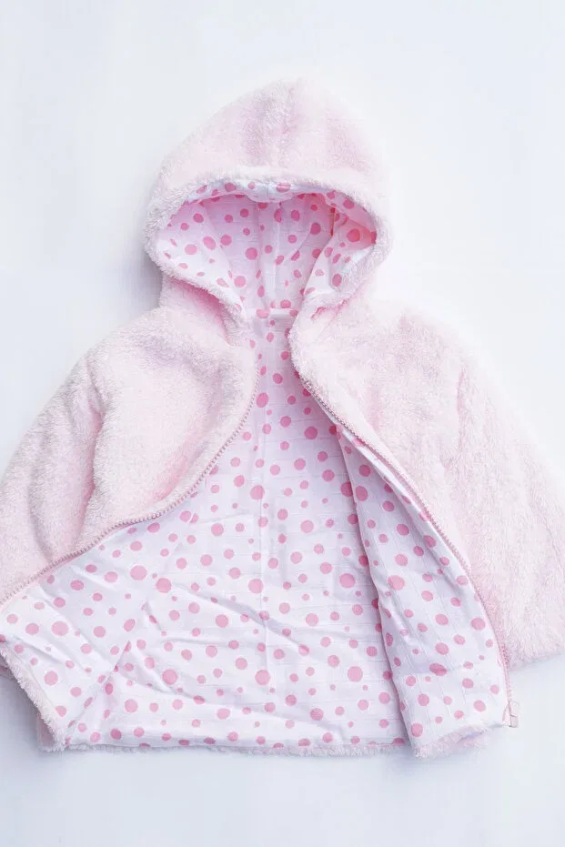 Детское пальто для девочек с капюшоном X Silk Atlas Girl Boy Baby and Child Muslin Lined Hooded Plush Coat Nurbeli, Pink — фото 2