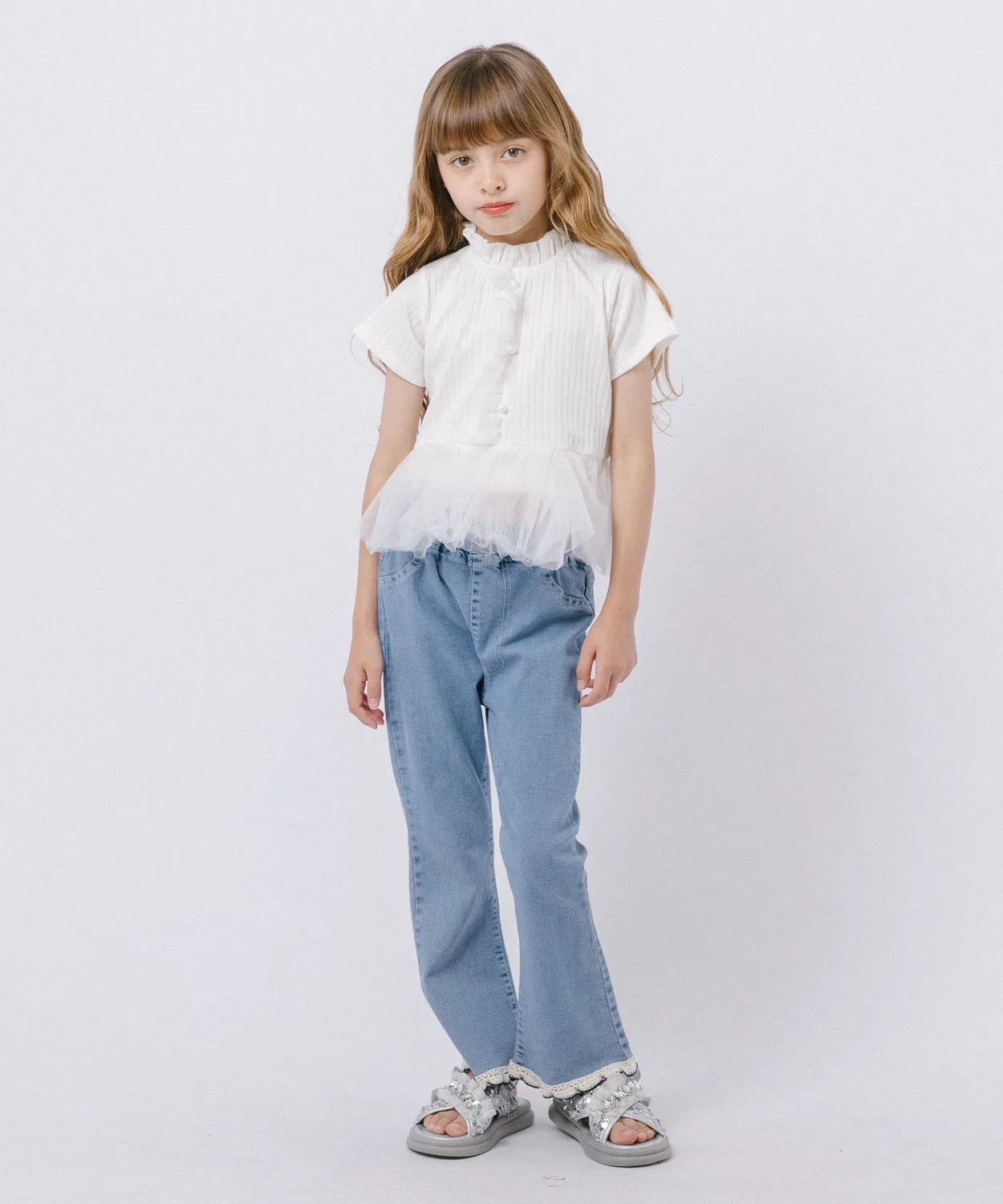 Детская блузка с фриллами и тюлем Rib Frill Tulle URBAN CHERRY, Ivory — фото 4