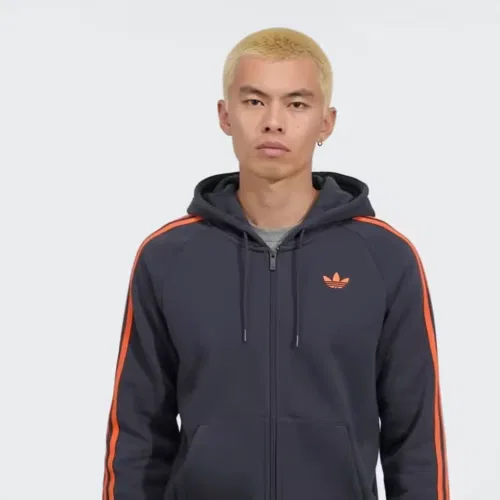 Мужское худи с принтом Adicolor Over the Hood Stripes Adidas Originals, темно-серый — фото 2