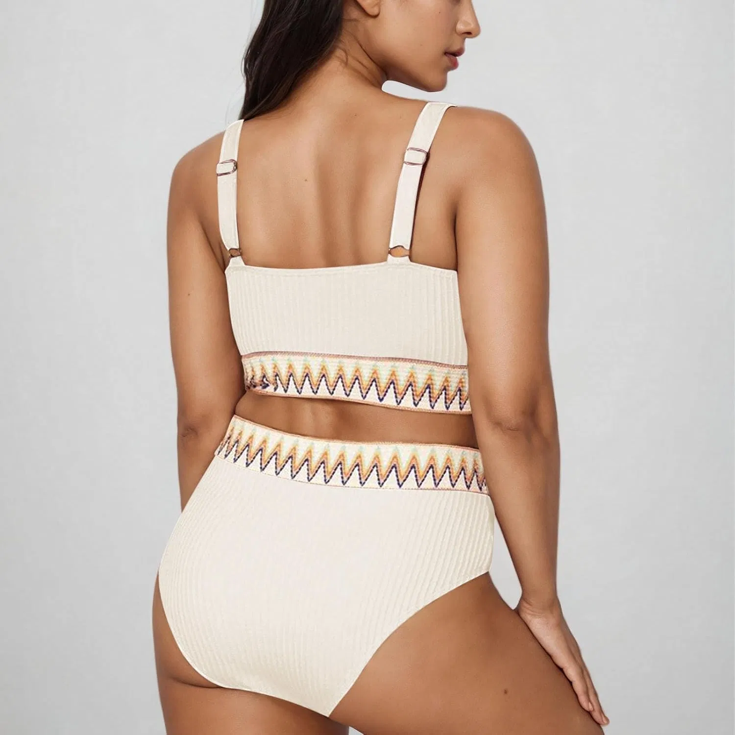 Женский бикини-комплект высокой посадки с утяжкой живота Plus Size, White — фото 4