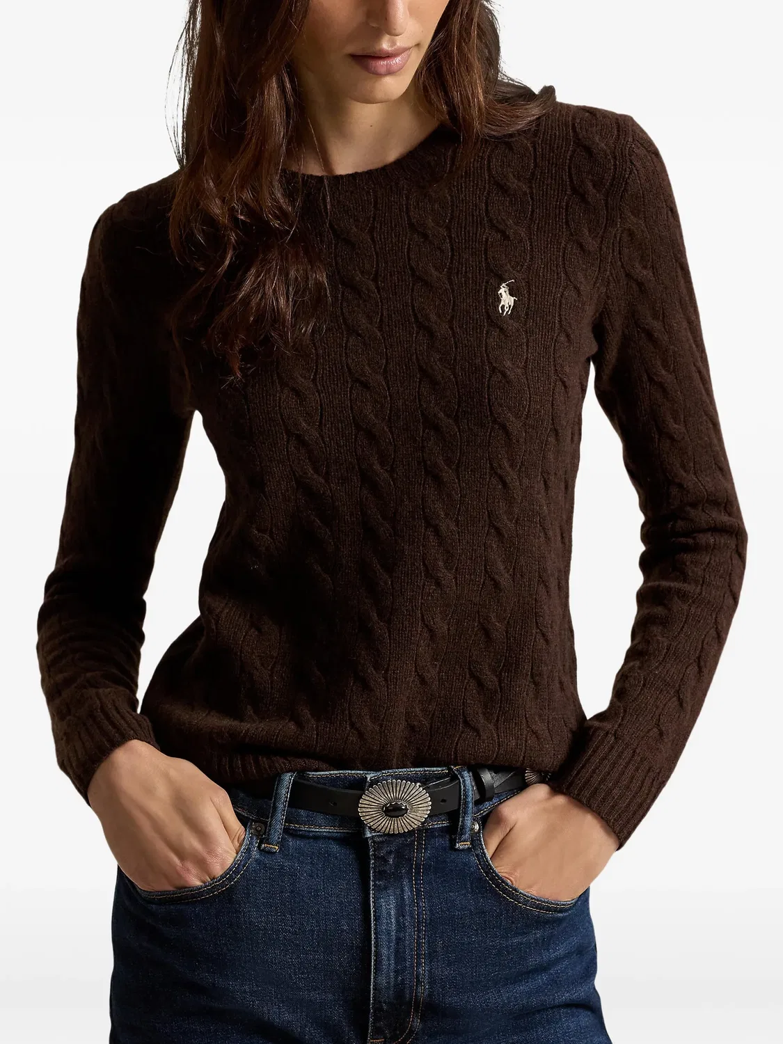 Джемпер фактурной вязки коричневого цвета Polo Ralph Lauren, коричневый — фото 2