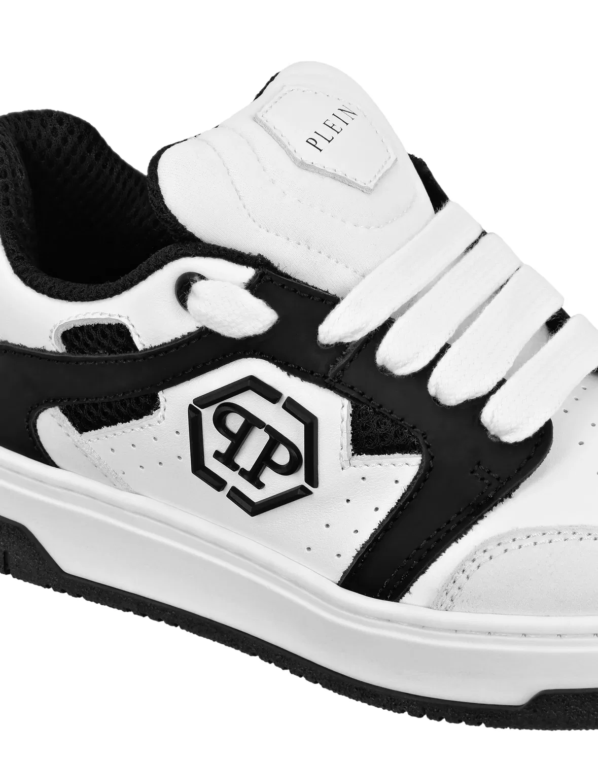 Детские кроссовки низкие комбинированные Lo-Top Sneakers Mix Materials PHILIPP PLEIN, White/Black — фото 3