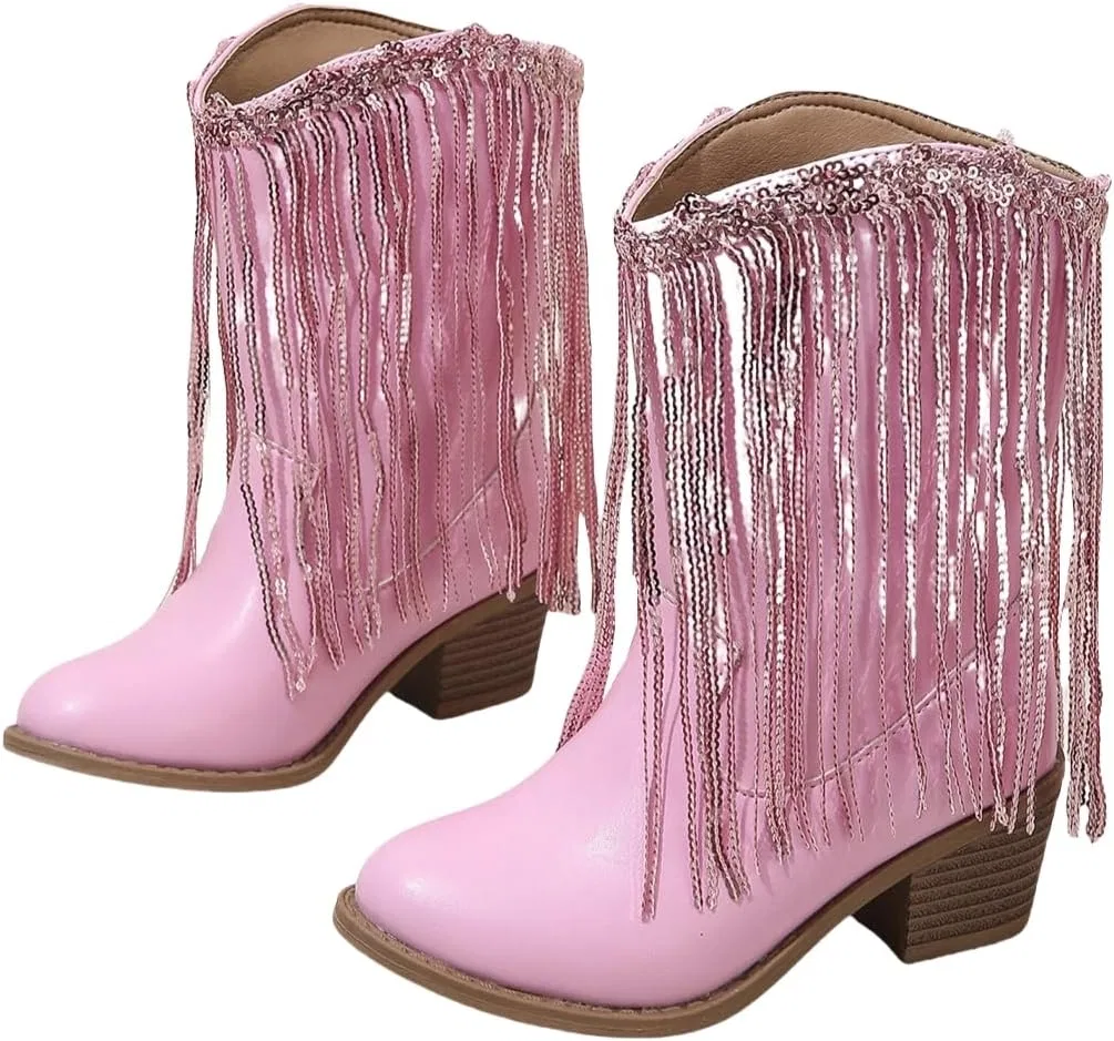 Детские зимние сапоги для девочек с кисточками и пайетками Princess Boots Auhoho, Light Pink
