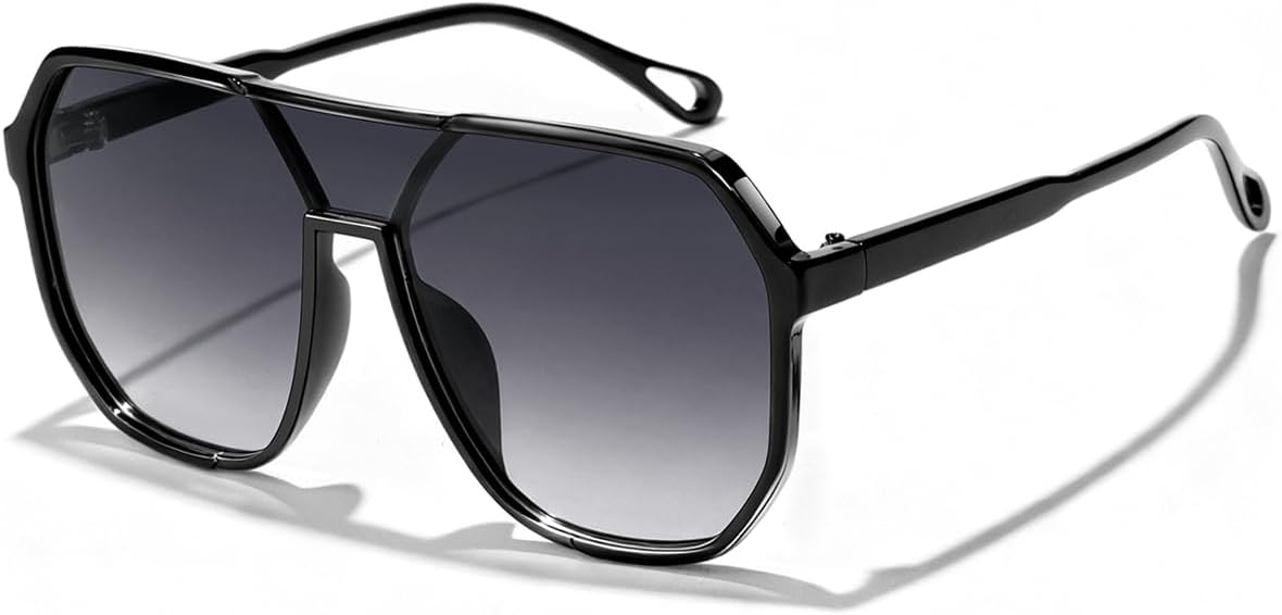 

Ретро-солнцезащитные очки-авиаторы большого размера для женщин и мужчин, винтажные модные солнцезащитные очки с большой квадратной оправой и защитой от УФ-излучения UV400 GFUIARA, Black-gradient Grey