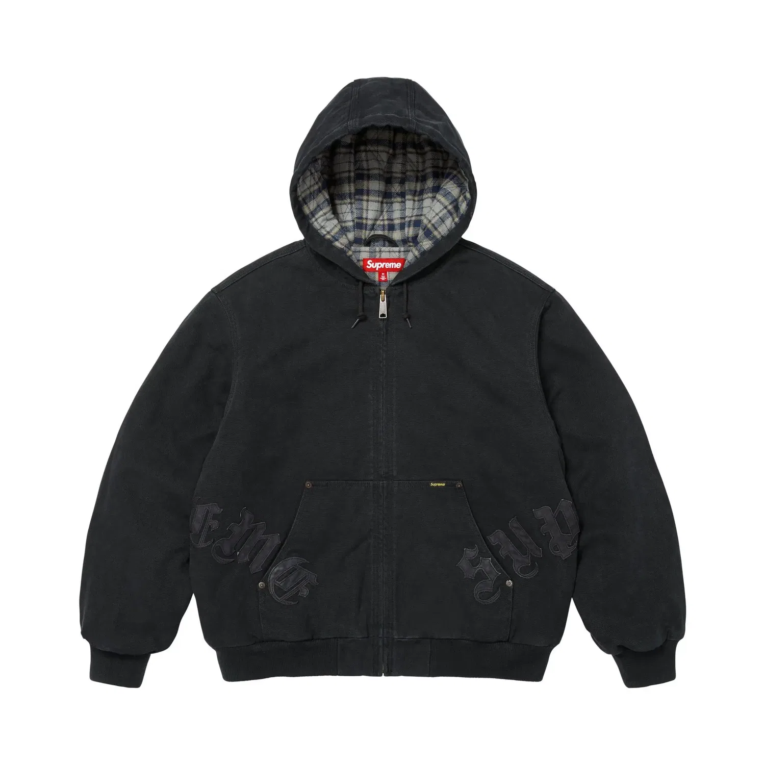 Куртка рабочая с капюшоном с аппликацией из кожи Supreme, Black