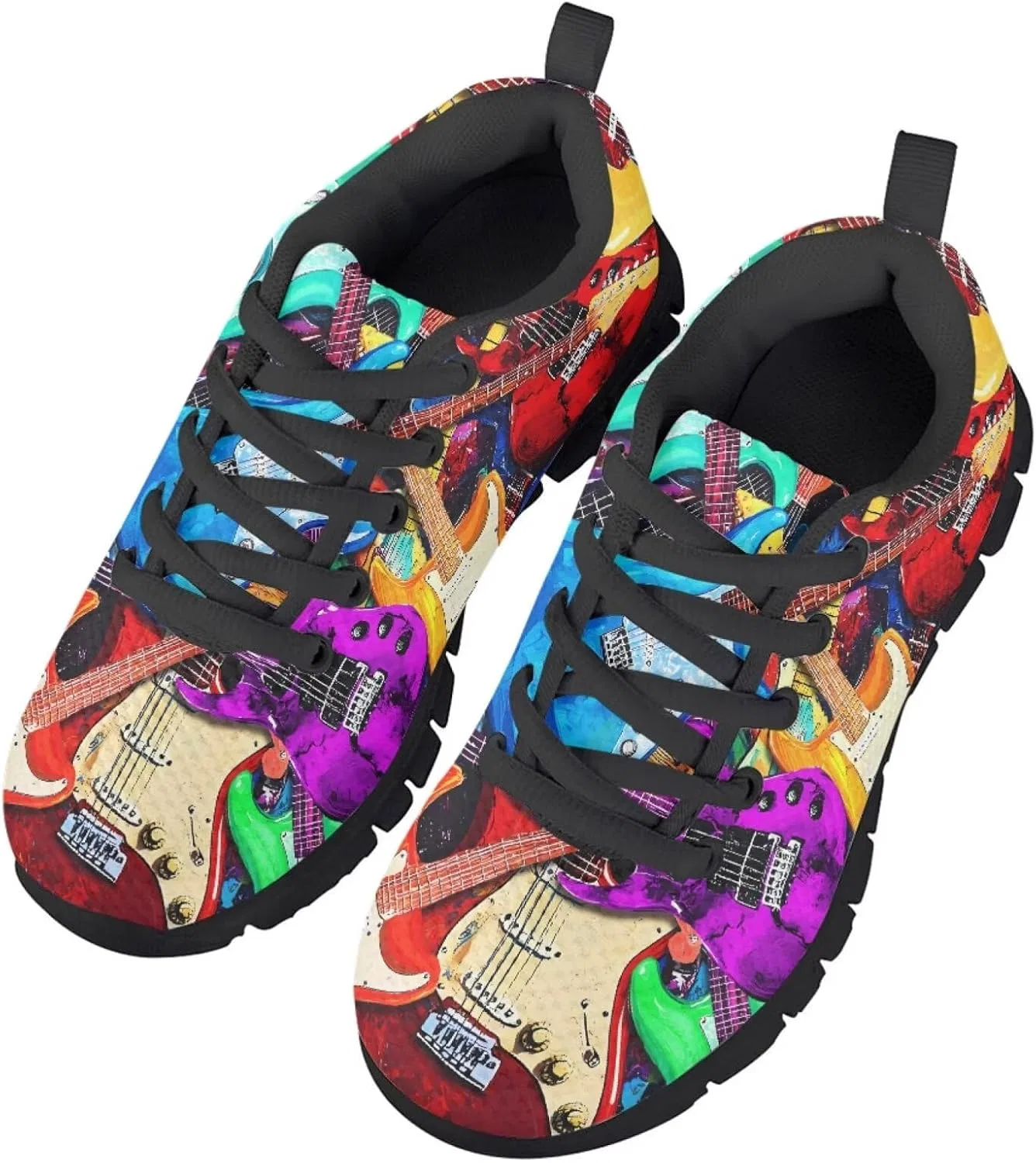 Детские кроссовки для мальчиков с принтом PinUp Angel Kids Adorable Graphic Breathable Sneakers Lightweight Lace Up Tennis Shoes for Walking PinUp Angel, Colorful Guitar — фото 2