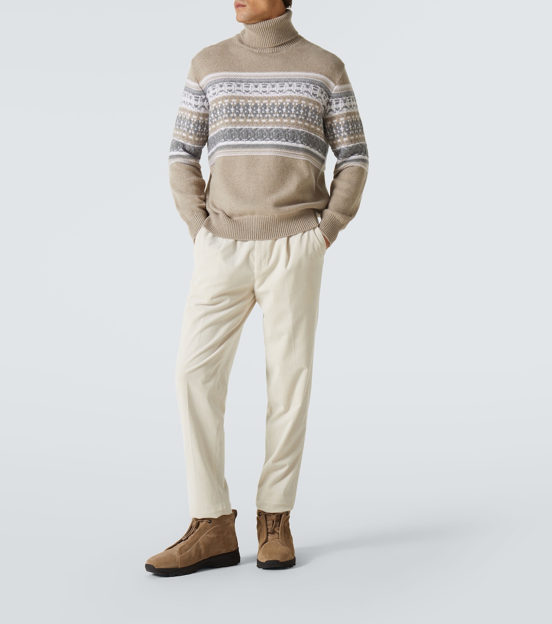 Высокие кеды из замши с тройной строчкой Zegna, Coconut — фото 2