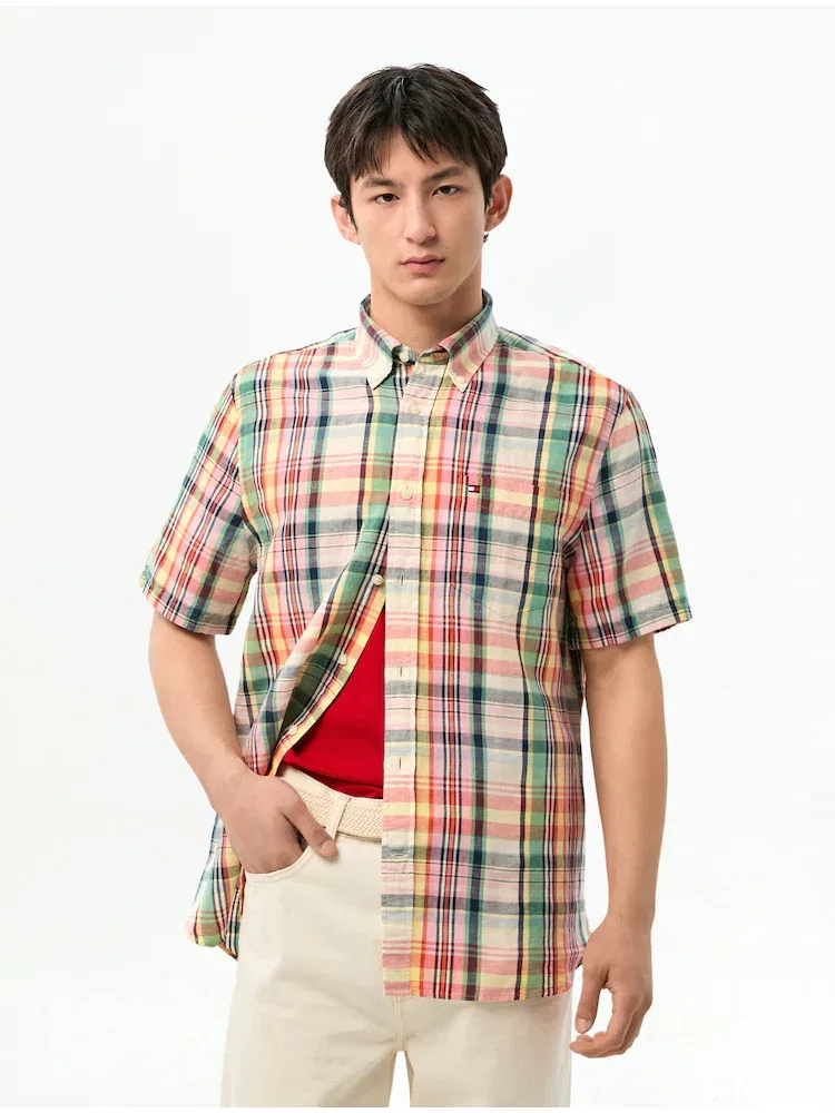 Рубашка с коротким рукавом, мадрасский узор, Regular fit TOMMY HILFIGER, Orange