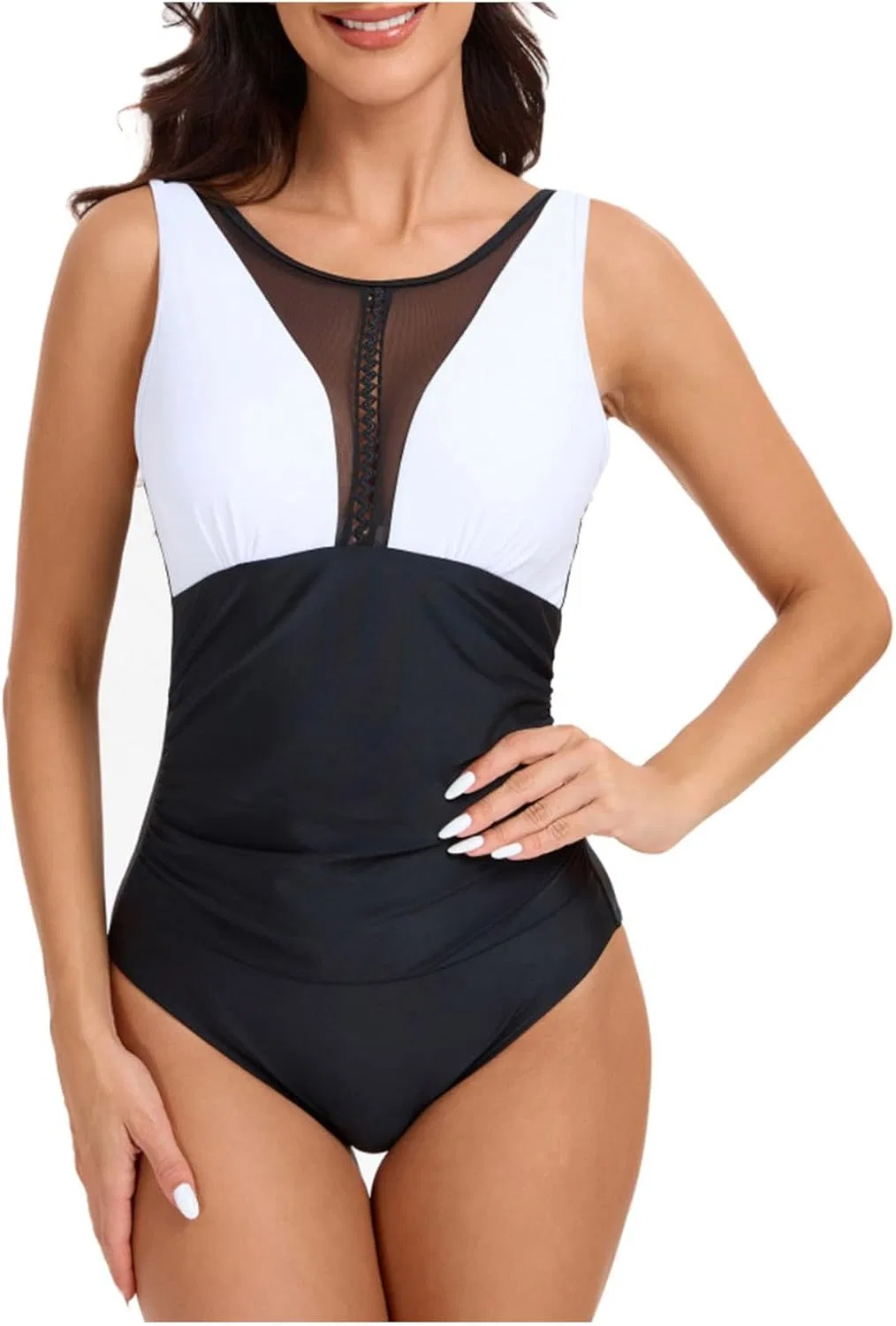 Женский цельный купальник с эффектом утяжки Mesh, White