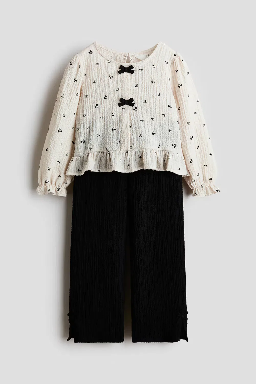 Комплект из двух предметов из жатой ткани с бантиками H&M, Hellbeige/Geblümt — фото 4