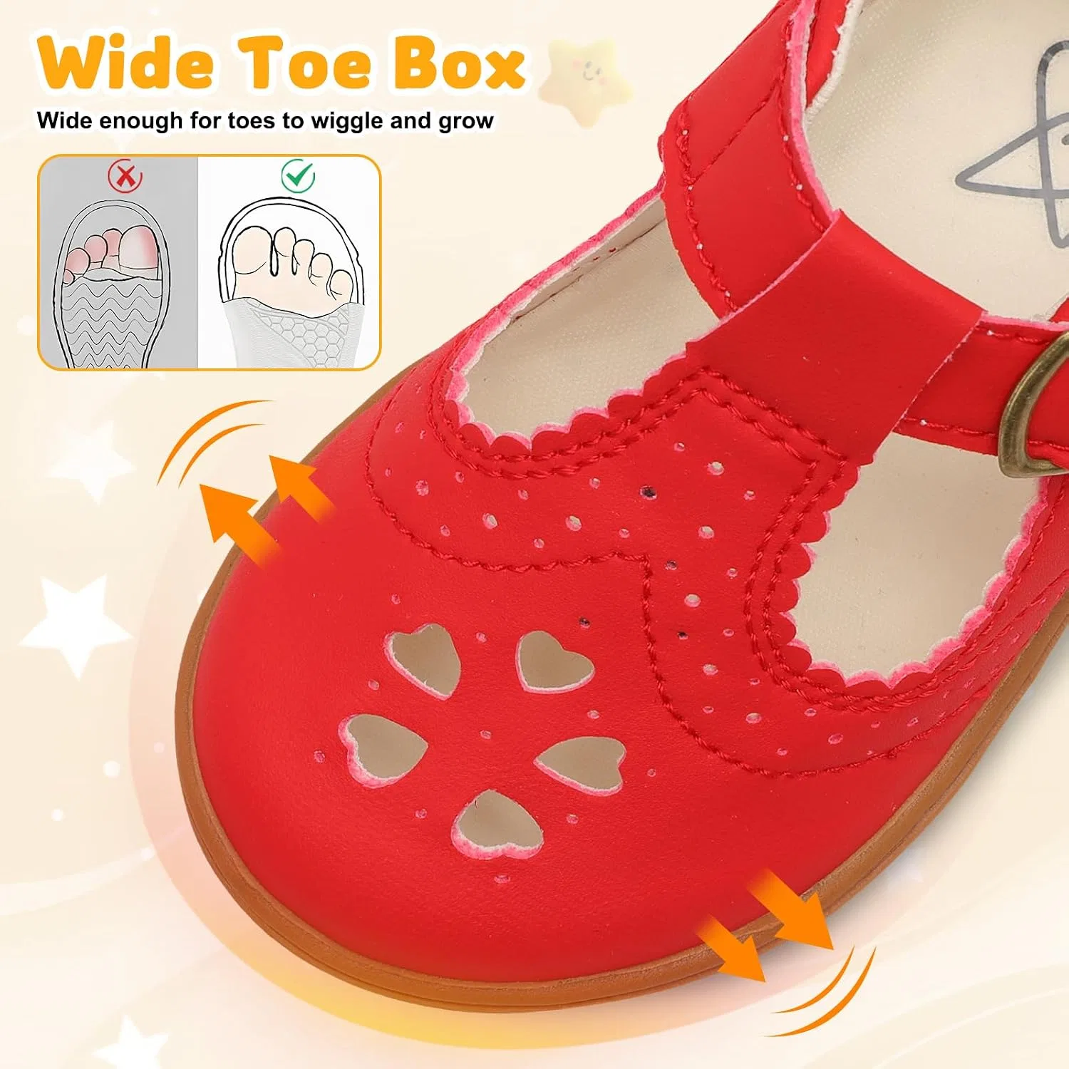 Детские туфли для девочек с широким носком Mary Jane Flats LeIsfIt, Red — фото 4
