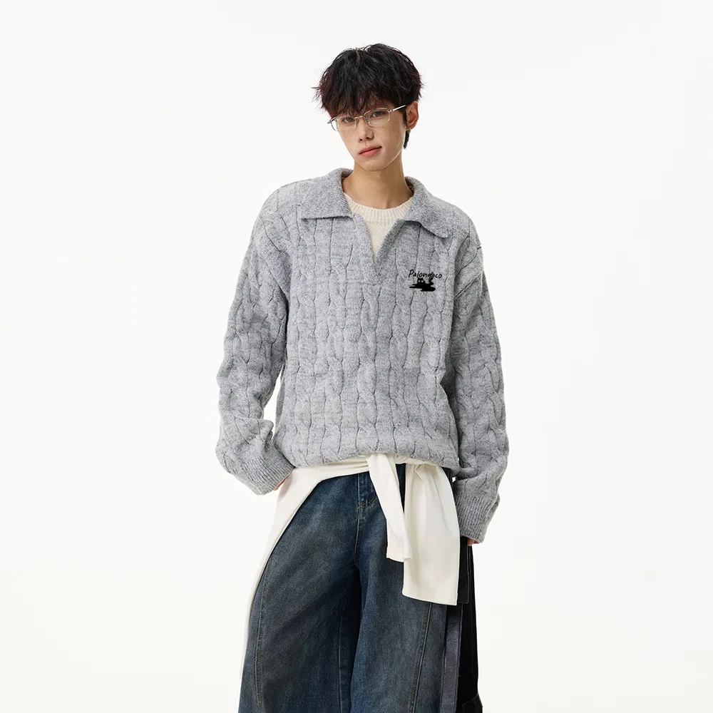 Детский свитер с лацканом Knitwear Unisex Lapel Moderate PAL ONGACO, Light Gray — фото 3