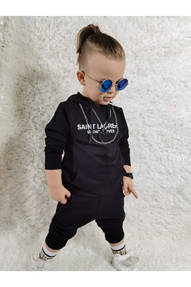 Детский спортивный костюм для девочек с капюшоном Burçak Butik, Black