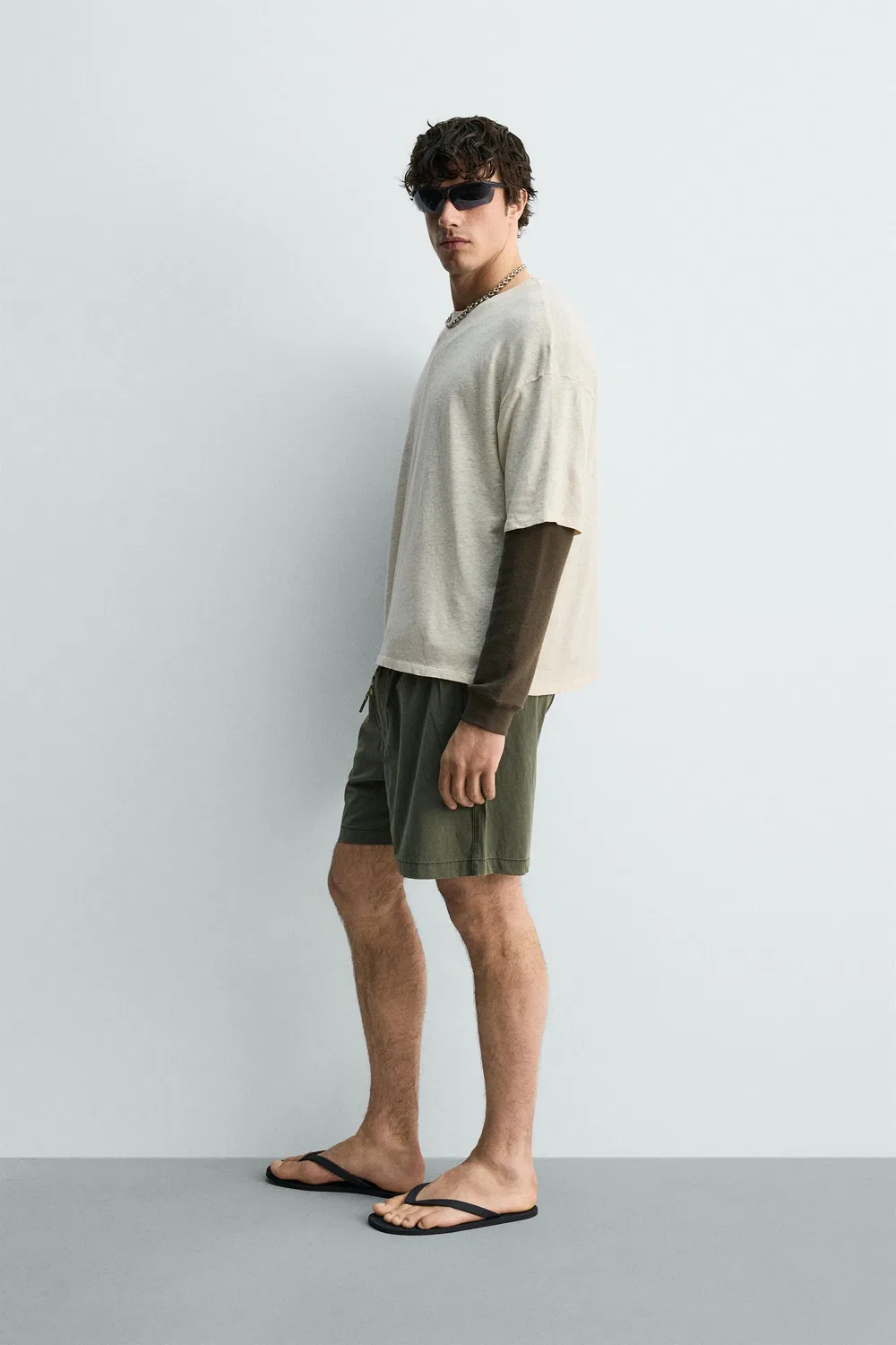 Футболка из хлопка и льна, обработанного по технологии Hawaii Washed Cotton - Linen. ZARA, Oyster-white — фото 4