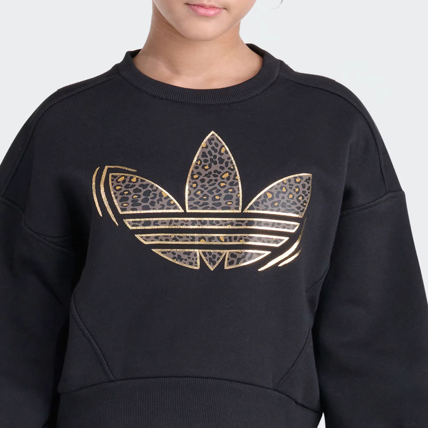 Детский свитшот с длинным рукавом и принтом Cheetah Trefoil Adidas Originals, черный — фото 3