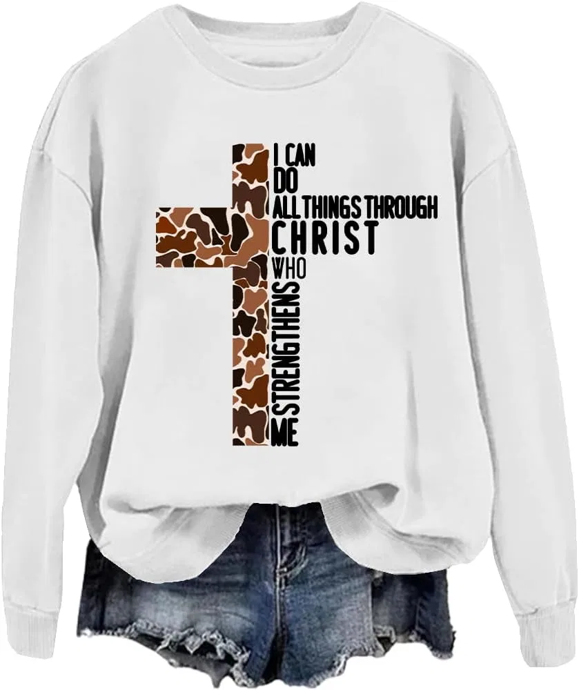 Мужской свитшот с принтом I Can Do All Things Through Christ Who Strengthens Me, белый