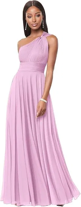 Женское шифоновое платье с одним плечом A-силуэта, Pink