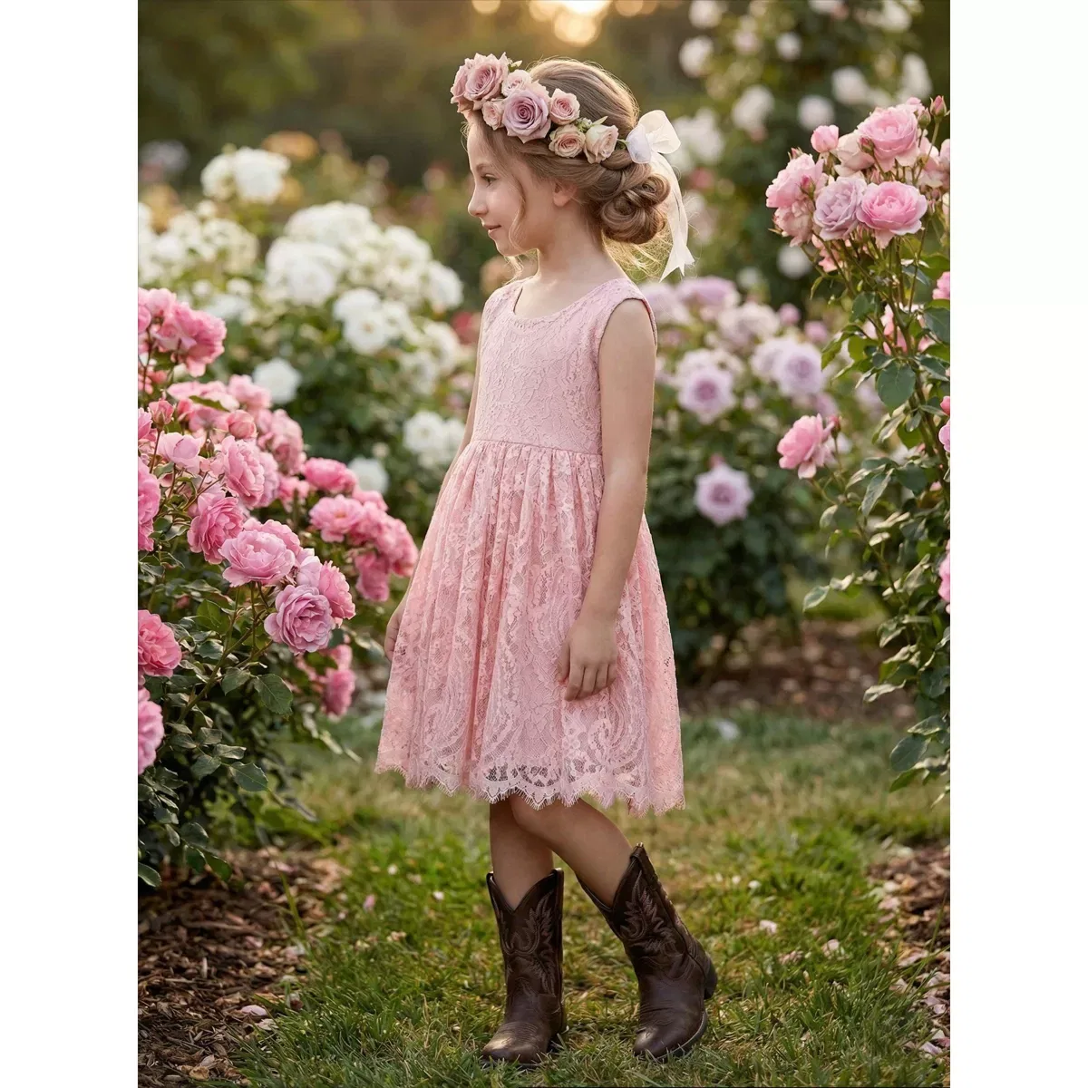 Детское платье для девочек с кружевом Sleeveless Flower Girl 2bunnies, Dusty Pink — фото 3