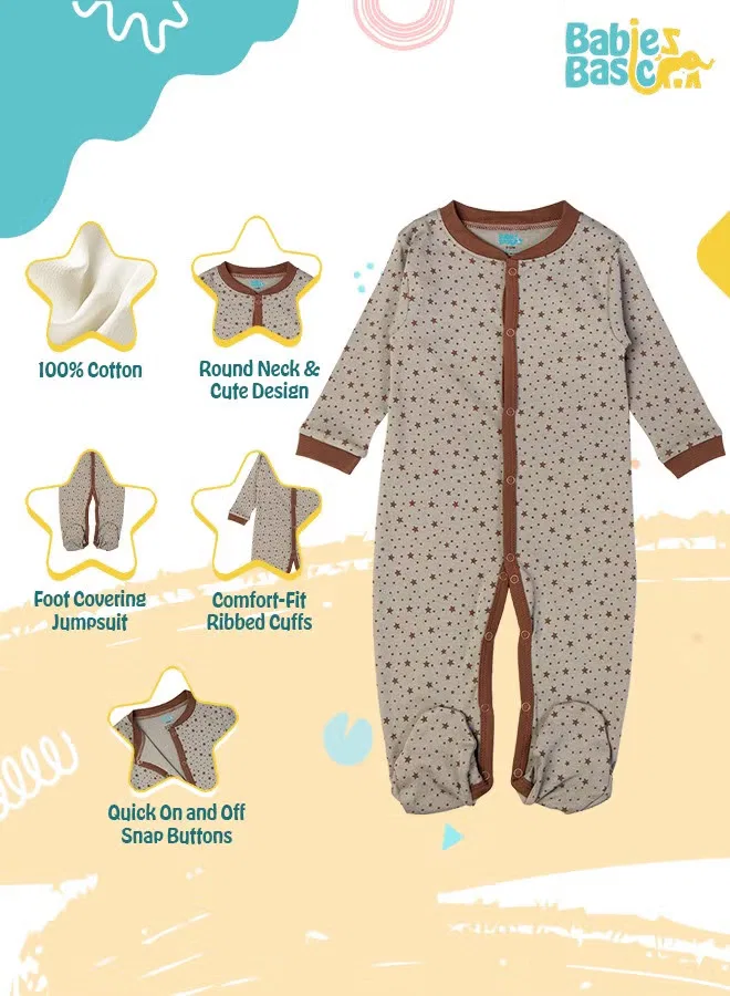 Боди-комбинезон с принтом из хлопка для малышей Babies Basic, коричневый — фото 2