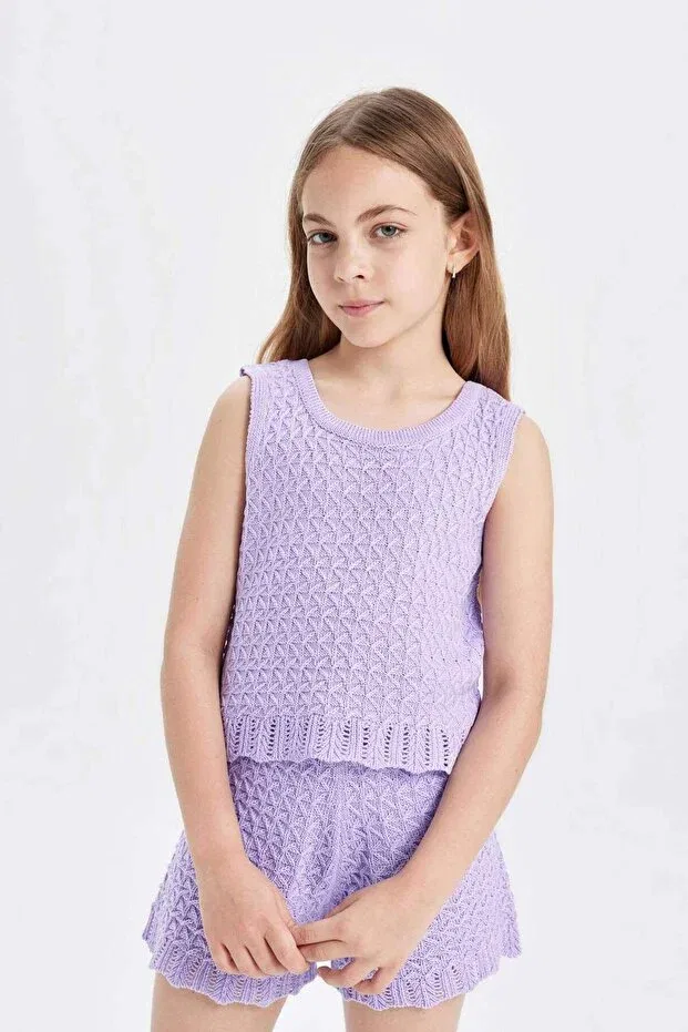 Детская для девочек ажурная майка Defacto, Purple Pr139 — фото 3