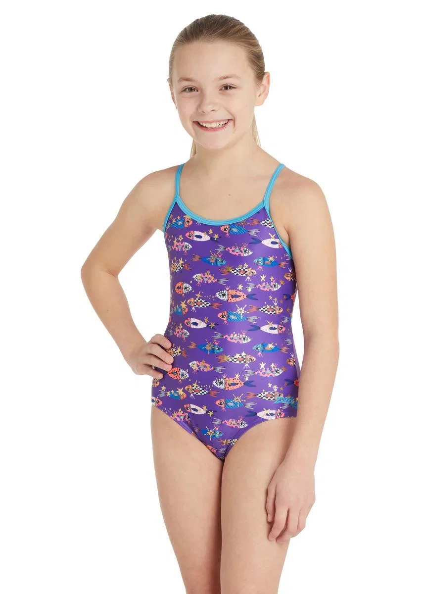 Детский купальник с открытой спиной Fishes Sprintback Zoggs, Violett