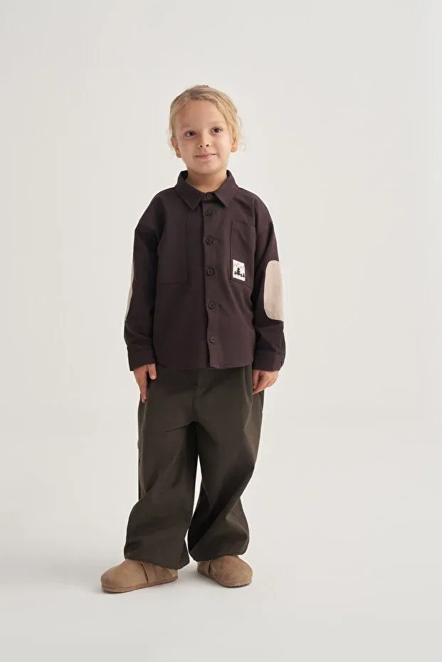 Детская рубашка для мальчиков из габардина Unisex children's gabardine shirt brown Ebu Prive, Brown — фото 2