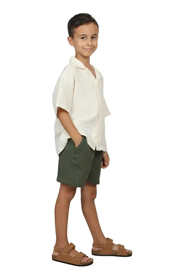 Детские шорты для мальчиков хлопковые Muslin Livin Free, Khaki — фото 4