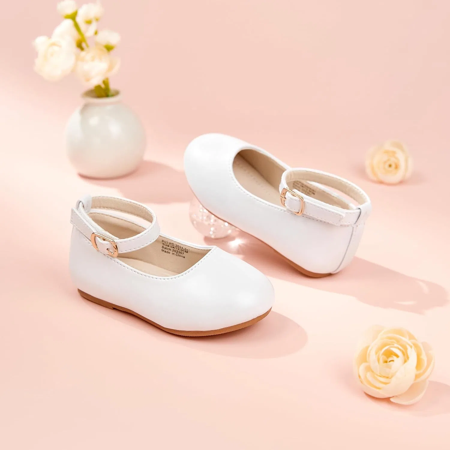 Детские туфли-балетки для девочек с блестками PHIRAMIN, White Faux Leather — фото 4