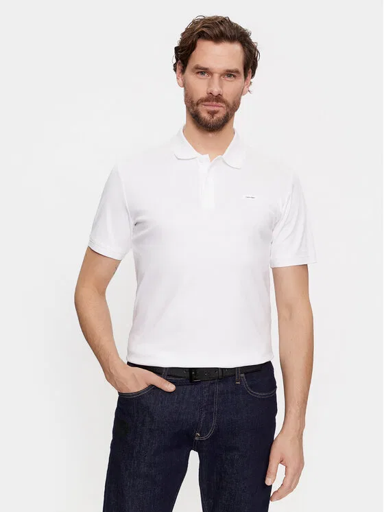 Поло regular fit Smooth Cotton Slim Polo Calvin Klein, белый