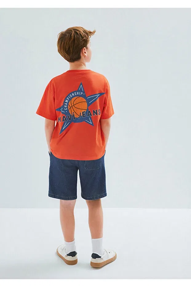 Детская футболка с принтом Basketball Printed Orange Oversize Mavi, Red — фото 2