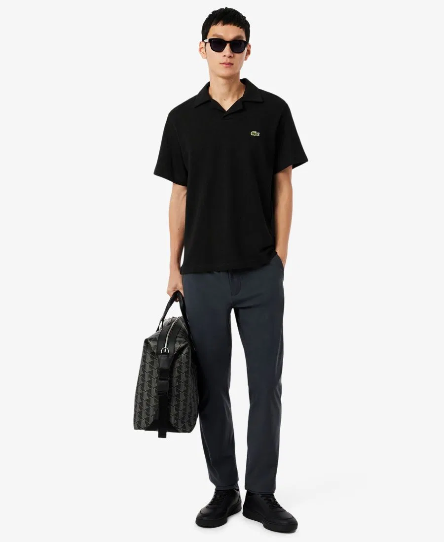 Мужское поло классического кроя с вышитым крокодилом Lacoste, Black — фото 2
