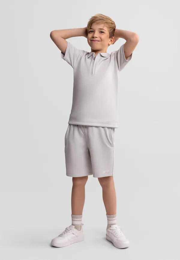 Комплект с пике и брюками, хлопок, Set with zip collar, Minoti, grey, серый
