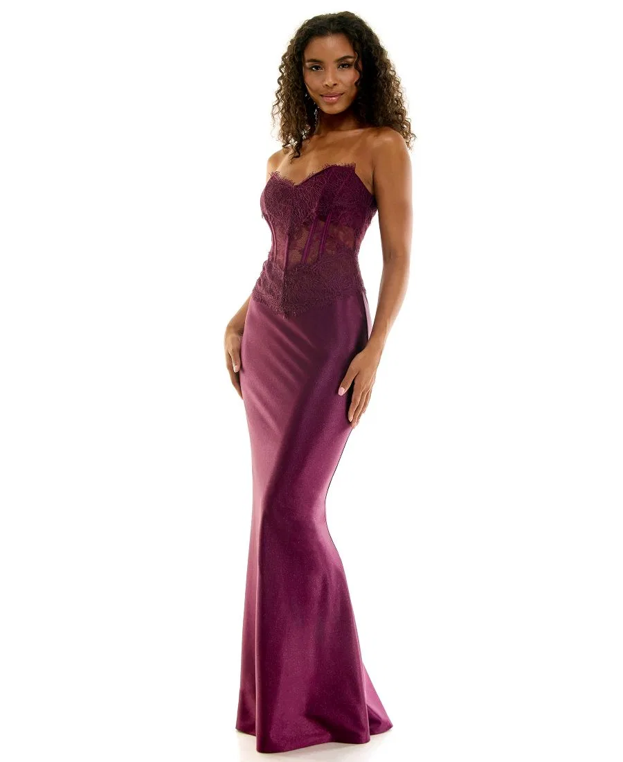 Платье с корсетом, кружевной аппликацией и блестками, модель Corset Lace Glitter Satin SENI & CADE, Plum — фото 3