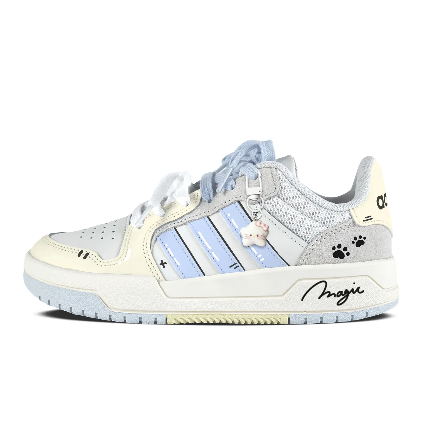 Детские кроссовки-скейтборд с принтом кота, низкий верх, Adidas, Light Yellow — фото 3
