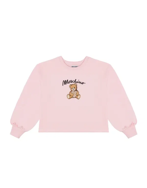 Свитшот с логотипом-сердцем и плюшевым мишкой, Moschino Kids, розовый