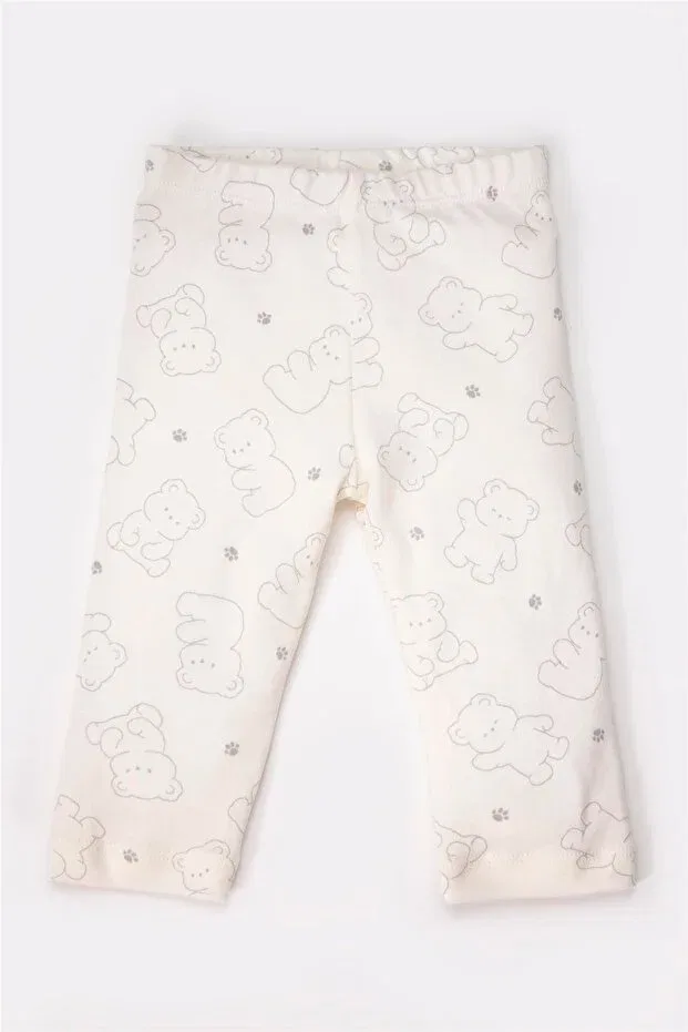 Детские брюки для девочек с принтом Interlock 2-piece bear pants (cute bear) Bebetto, Gray Melange Ecru — фото 4