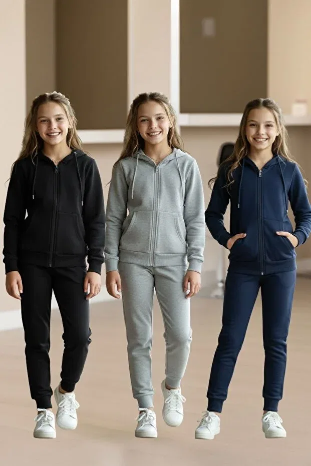 Детский спортивный комплект для девочек 3 предмета Cm Buseyiz, Black-Grey-Navy Blue