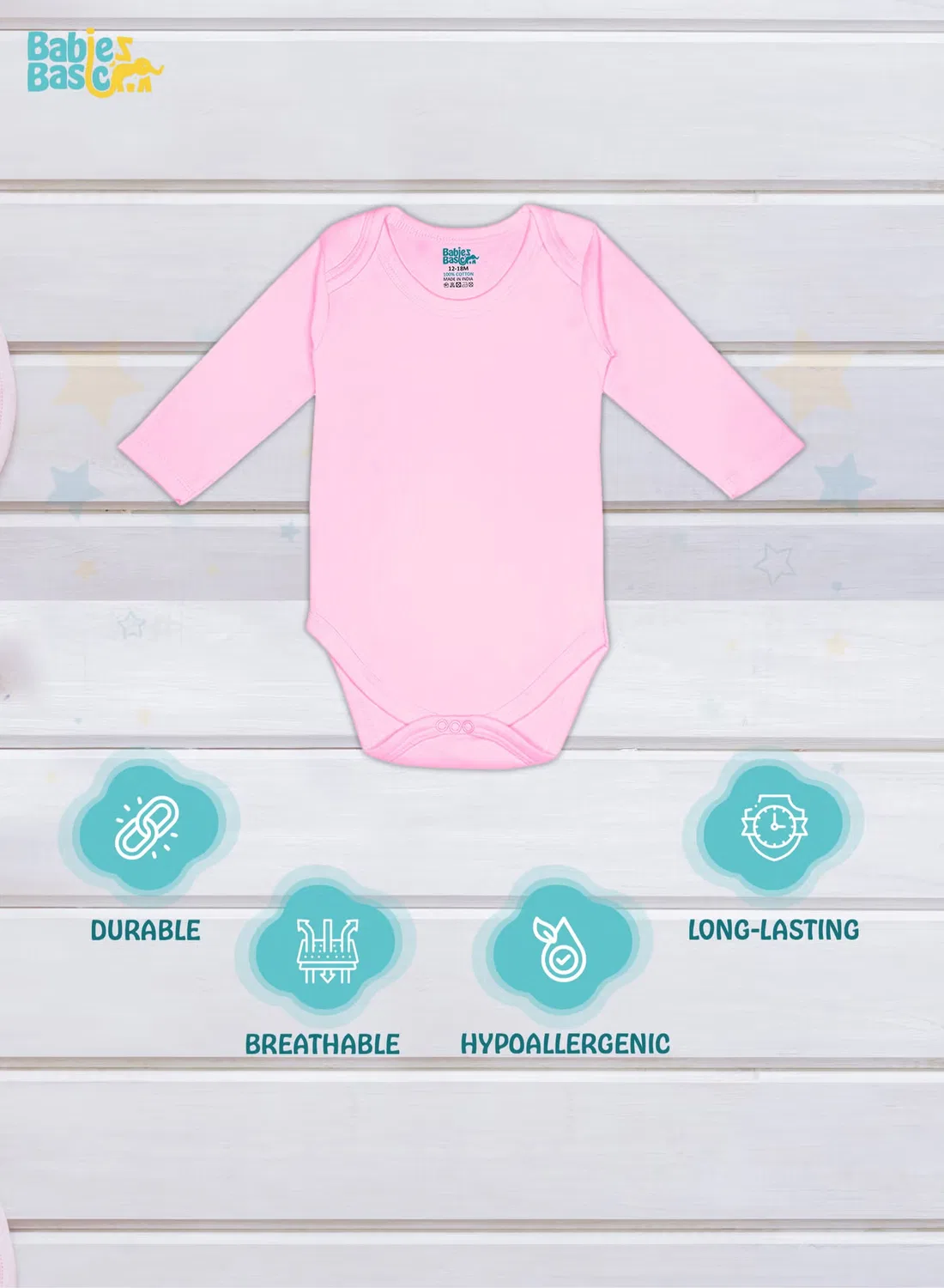 Боди-комбинезон с длинным рукавом комплект из 3 Babies Basic, розовый — фото 3