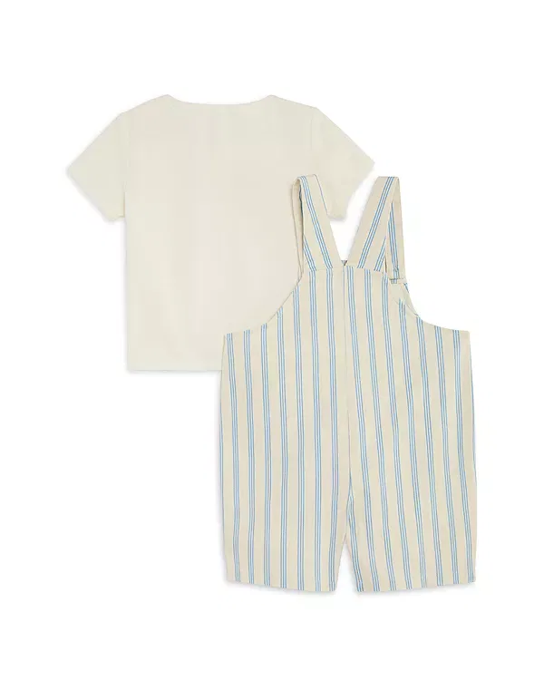 Детский комплект для мальчиков с принтом Tee & Striped Overalls Set Bloomie's Baby, Ivory Blue — фото 2