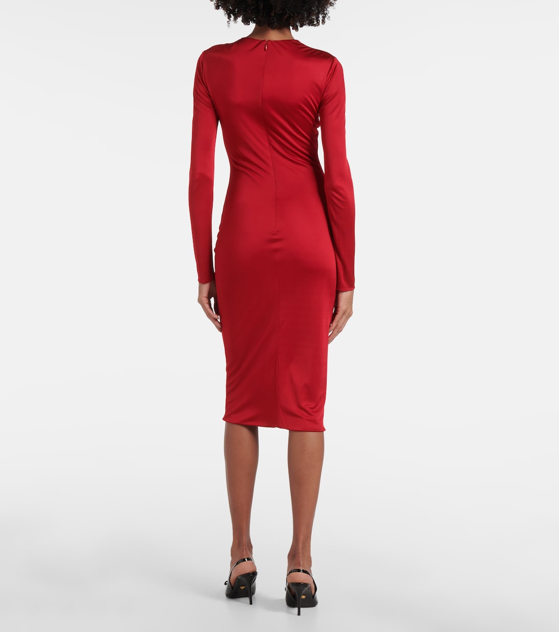 Платье миди из джерси с присборенным воротником Safety Pin Versace, Lipstick Red — фото 3